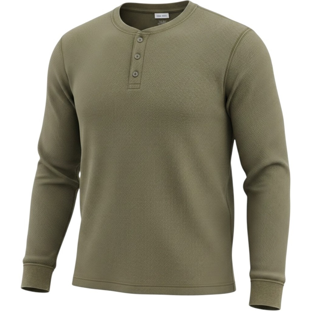 Old Navy Henley Shirt Mens XXL Olive Green Waffle Knit Thermal Built-In Flex